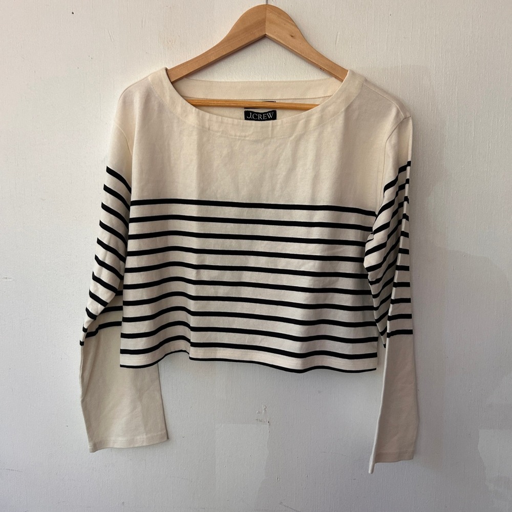 J.Crew Cropped Fit Top Womens Small Navy Striped Preppy Coastal Nautical Yacht